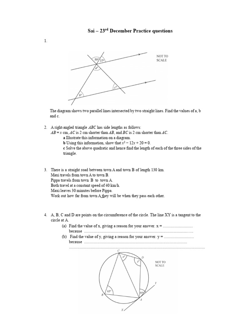 Igcse Class 10 Test Mathematics Pdf Triangle Circle