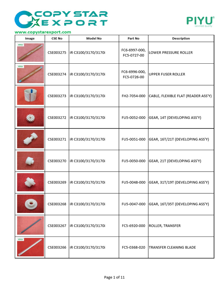 FS6 Sensor Parts for iR C3100 Series | PDF