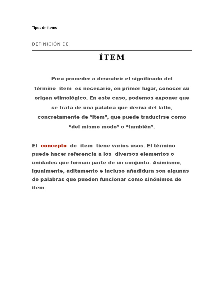 Tipos y significado de ítems | PDF