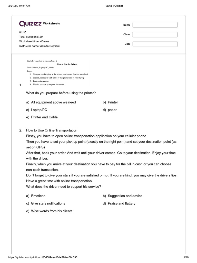 QUIZ - Quizizz | PDF