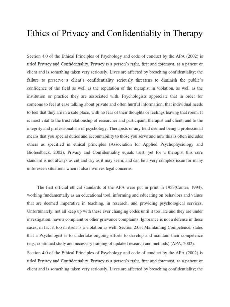 Ethics of Privacy and Confidentiality in Therapy | Download Free PDF ...