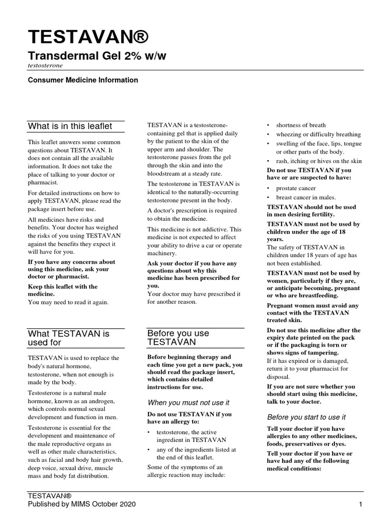 Testavan SPC | PDF | Thrombosis | Dose (Biochemistry)