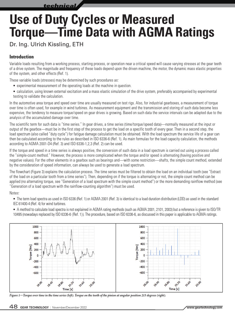 Use of Duty Cycles or Measured Torque Time Data With Agma Ratings PDF