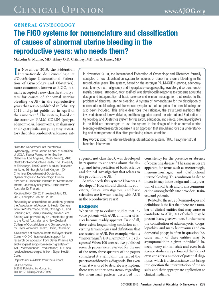 FIGO Classification for Abnormal Bleeding | PDF | Gynaecology | Medicine