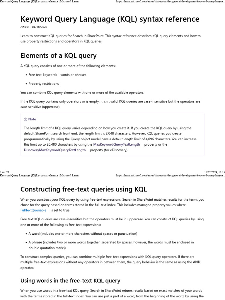 Keyword Query Language (KQL) Syntax Reference Microsoft Learn ...