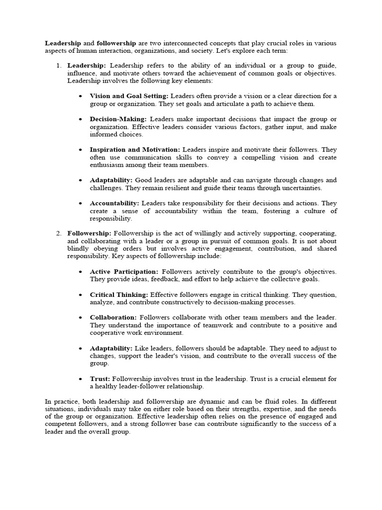 Leadership and Followership | PDF | Leadership | Goal