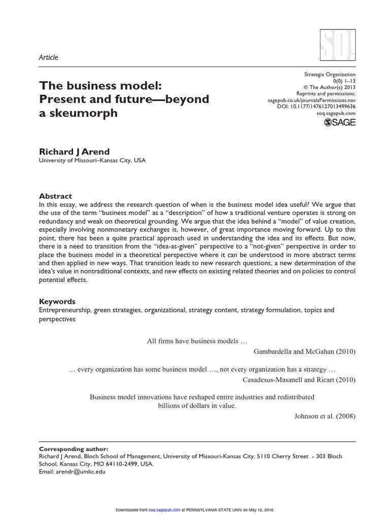The Business Model - Present and Future | PDF | Business Model | Theory