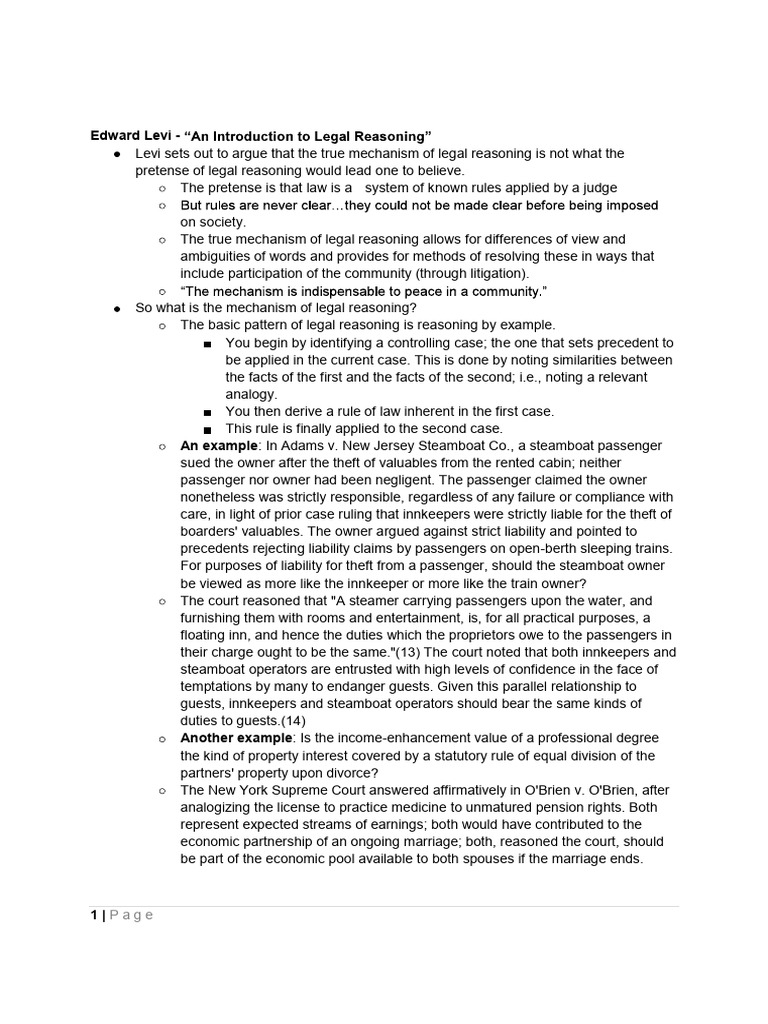 Levi's Model of Legal Reasoning Explained | PDF | Precedent | Legal ...