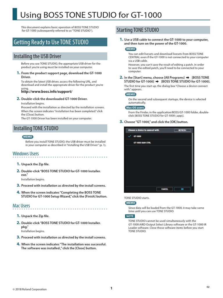 Using BOSS TONE STUDIO for GT-1000 | PDF | Point And Click | Computer ...