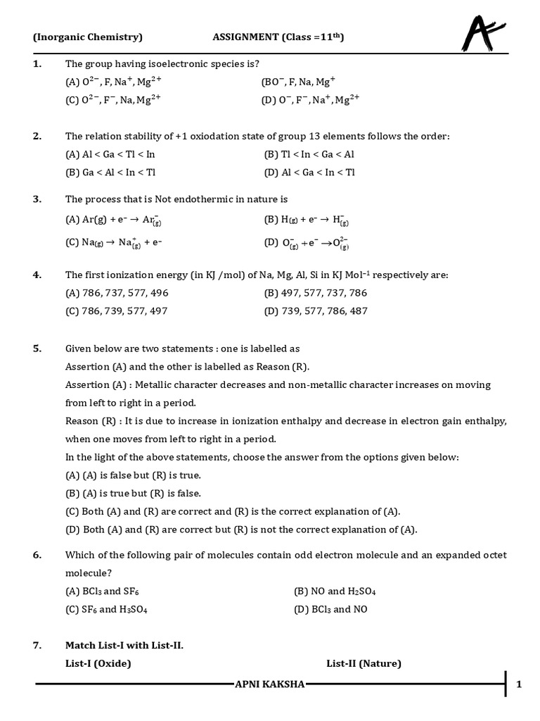 Diwali Assignment Pdf Chemistry Physical Sciences