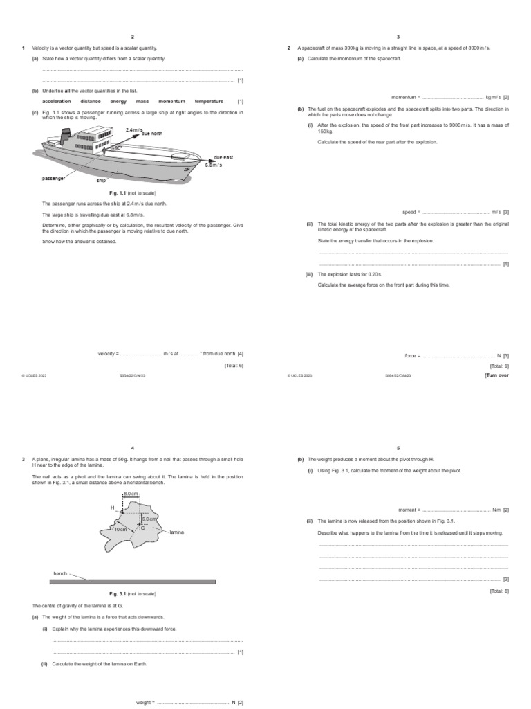 O level physics 5054 22 paper 2 theory oct nov 2023 pdf