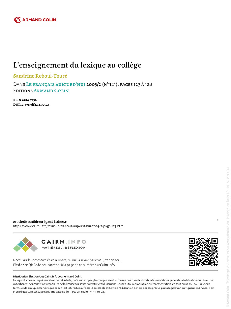 Didactique du lexique au collège | PDF
