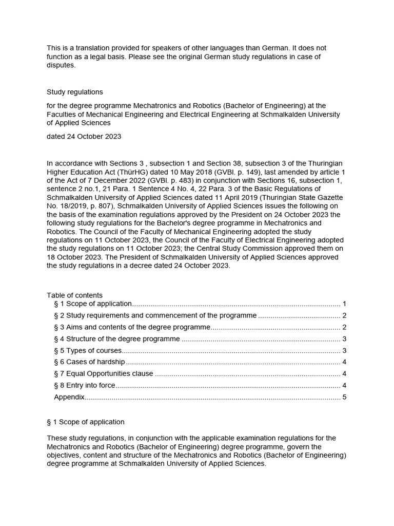 Study Regulation | PDF
