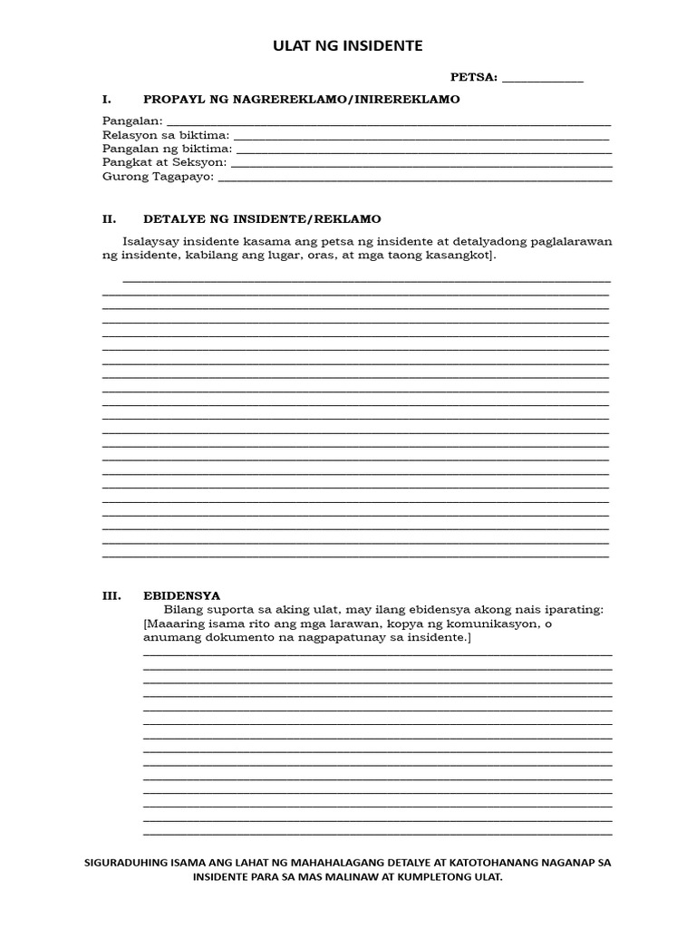 Ulat NG Insidente - Reklamo - Inirereklamo | PDF