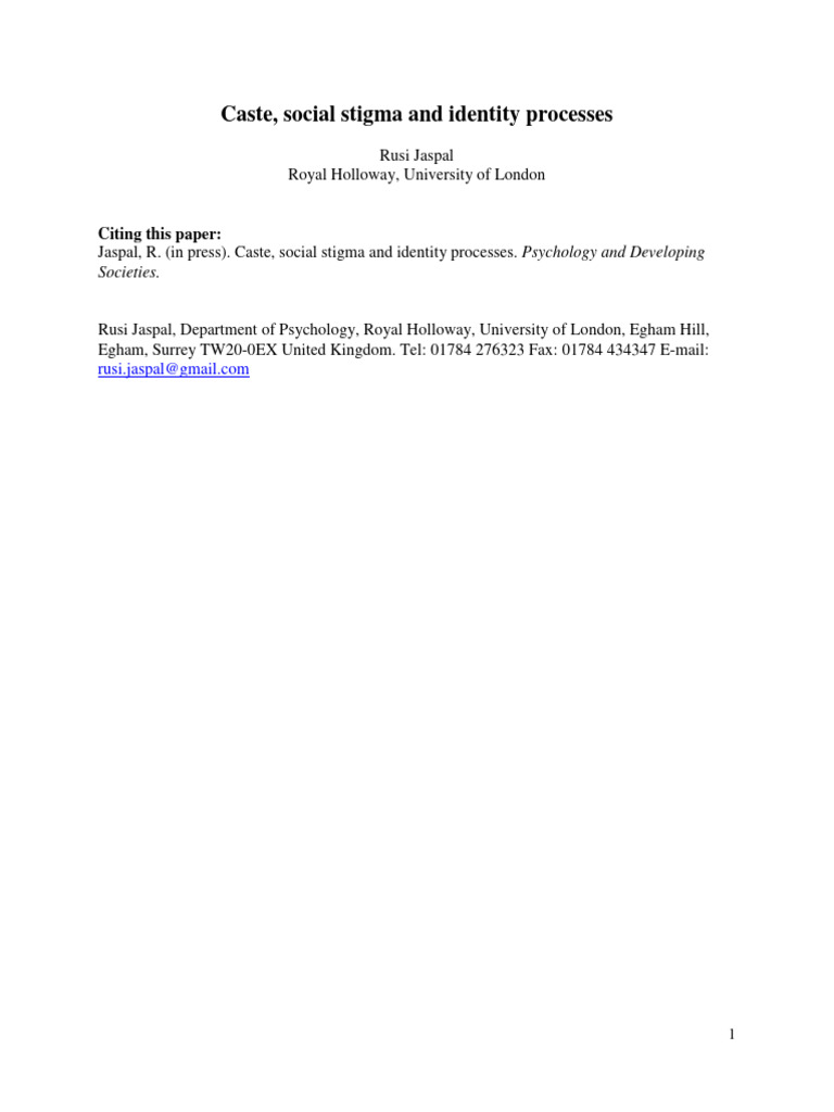 Social Stigma and Identity Processes | PDF | Social Stigma | Identity ...