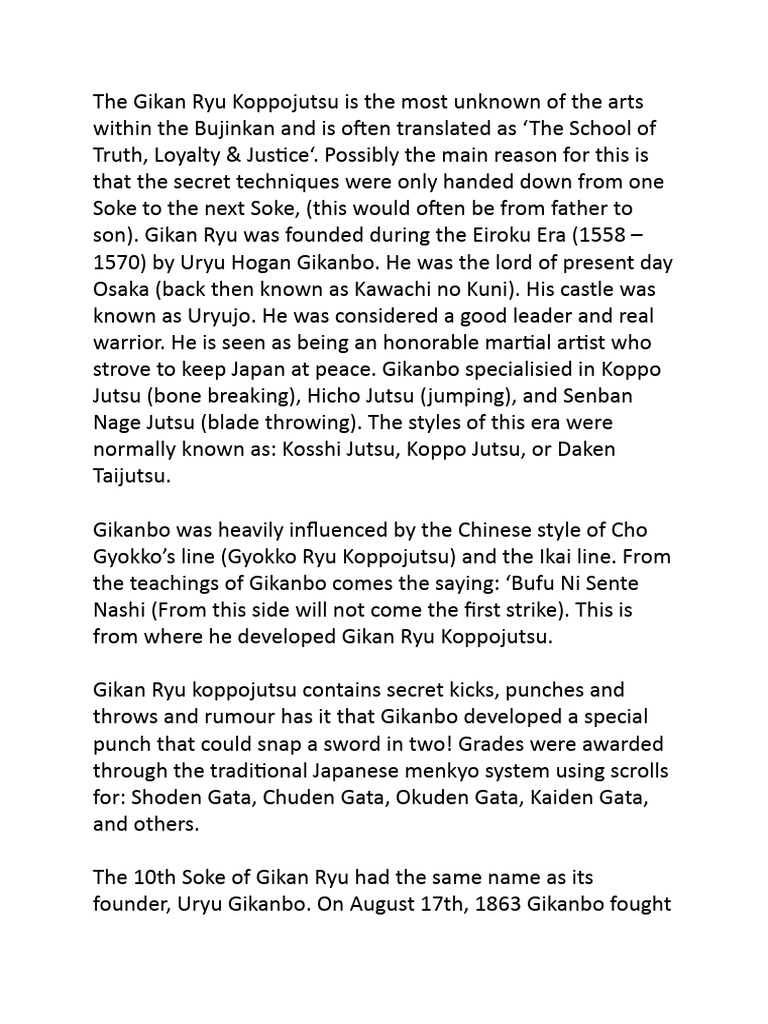 The Gikan Ryu Koppojutsu Is The Most Unknown of The Arts Within The ...