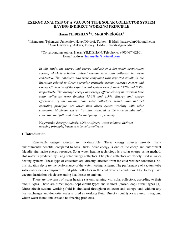 Exergy Analysis of Indirect Solar Collector | PDF