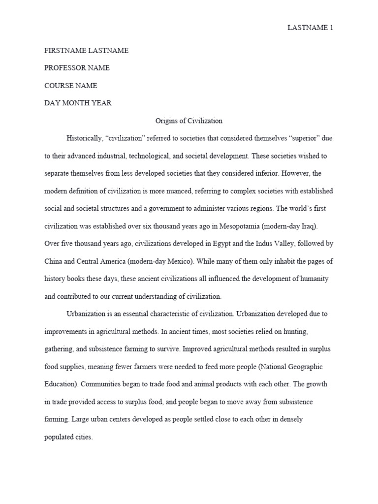 Essay - The Origin of Civilization | PDF | Society | Civilization