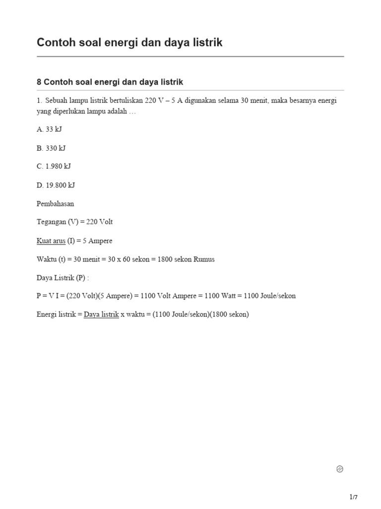Contoh Soal Energi dan Daya Listrik | PDF