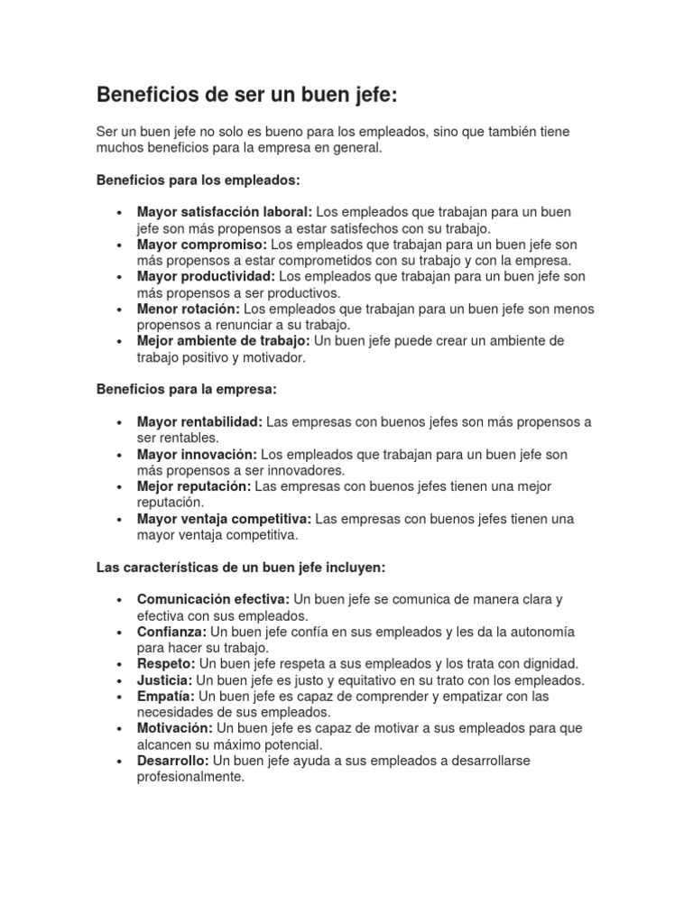 Beneficios de Ser Un Buen Jefe | PDF
