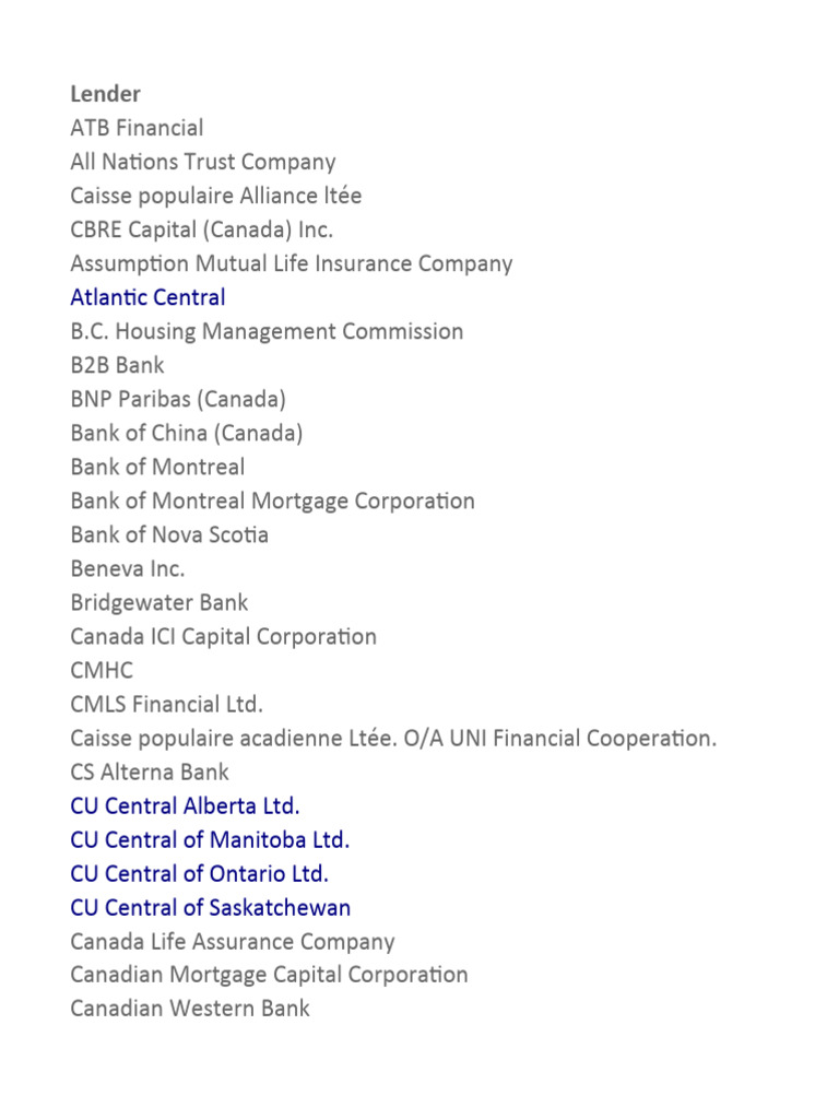 CMHC Approved Lenders List | PDF | Financial Services | Financial ...