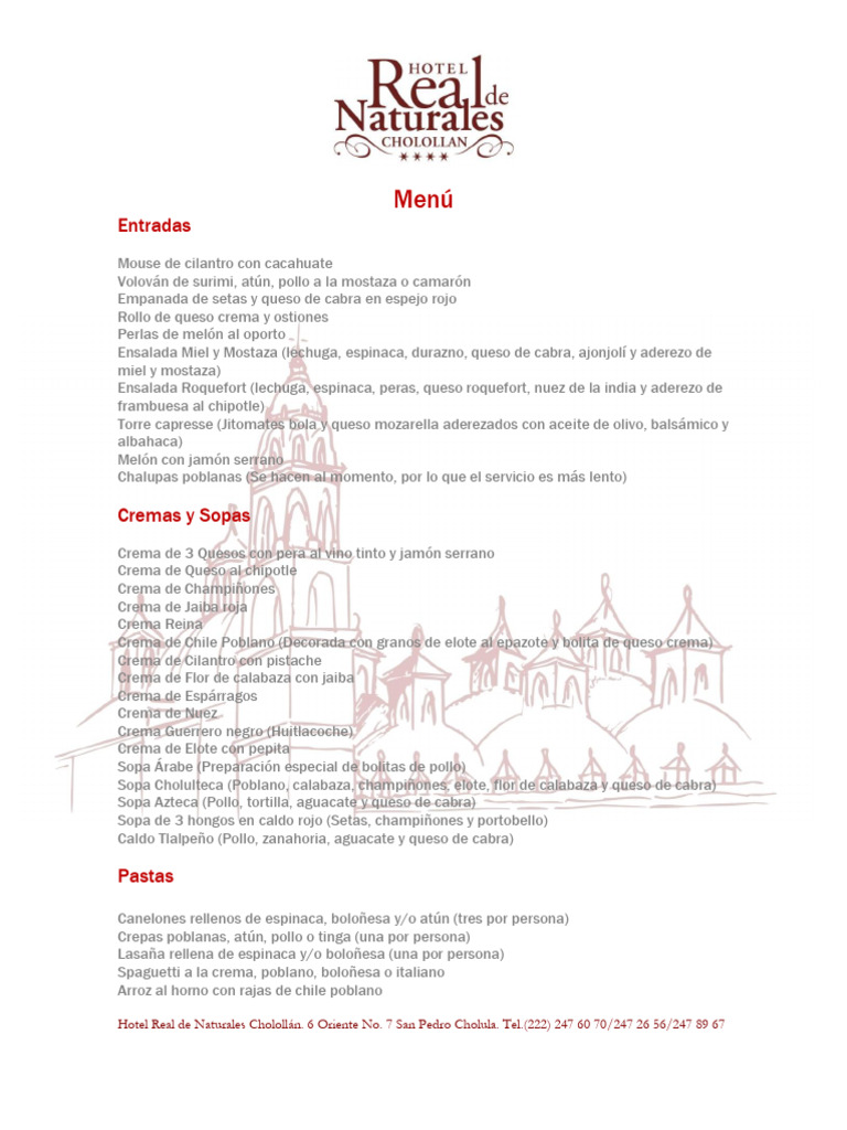 Menú de Eventos en Hotel Real Cholula | PDF | Postres | Alimentos