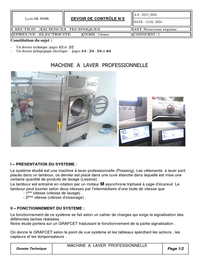 Dossier Technique Machine à Laver 2024 | PDF | Machine à laver | Équipement