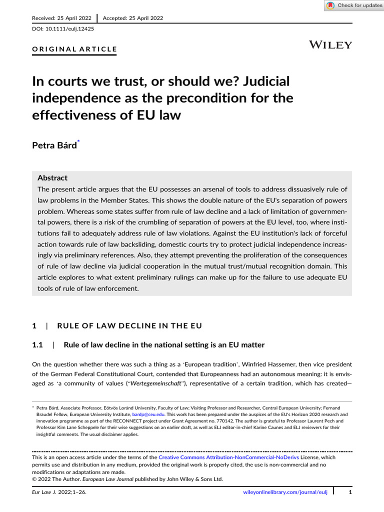 European Law Journal 2022 B RD in Courts We Trust or Should We