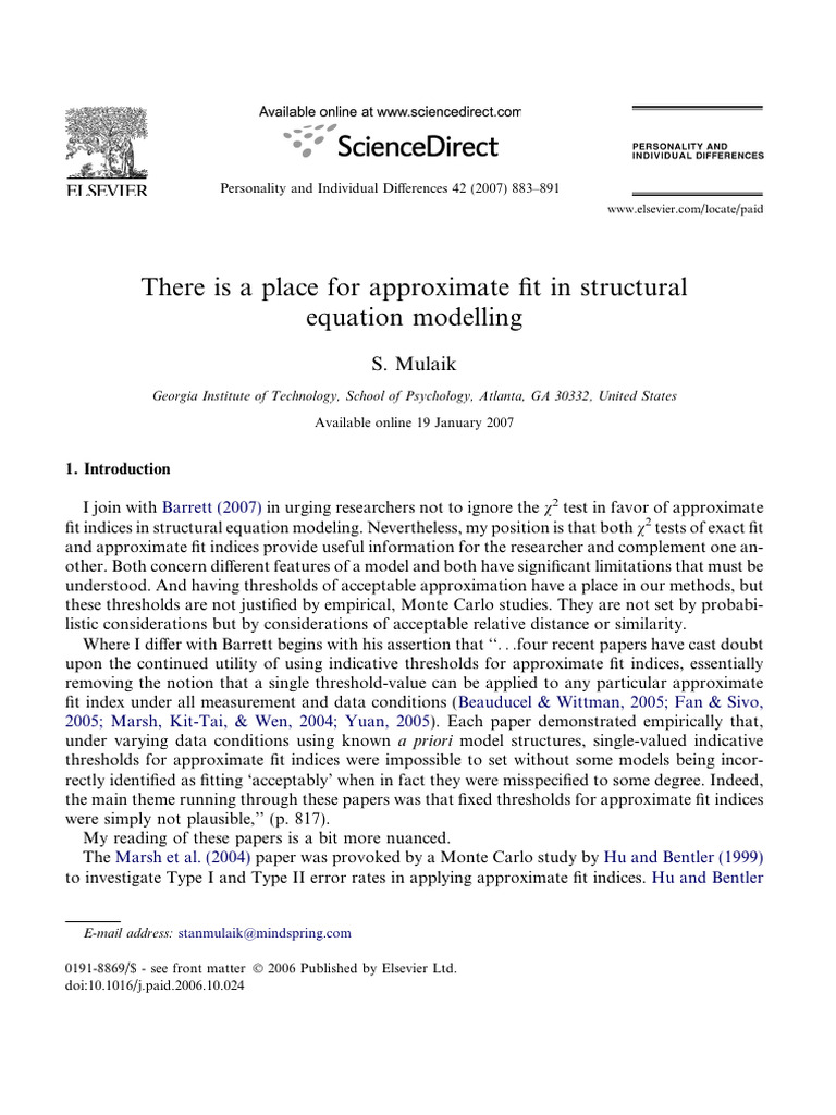 Approximate Fit in Structural Equation Modeling | PDF | Hypothesis ...