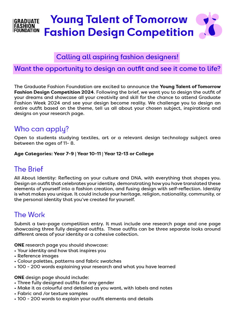 The Young Talent of Tomorrow Fashion Design Competition Brief | PDF ...