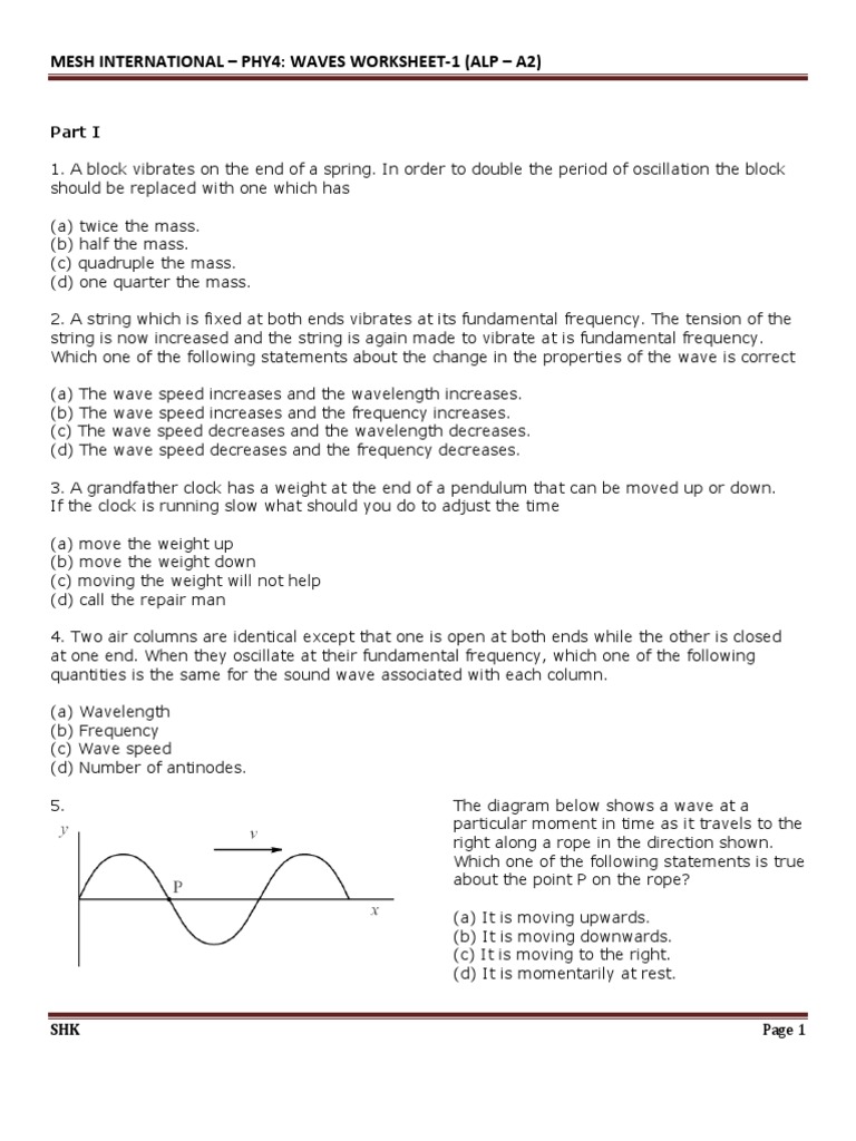 Waves Worksheet - 1 (AL) | Waves | Sound