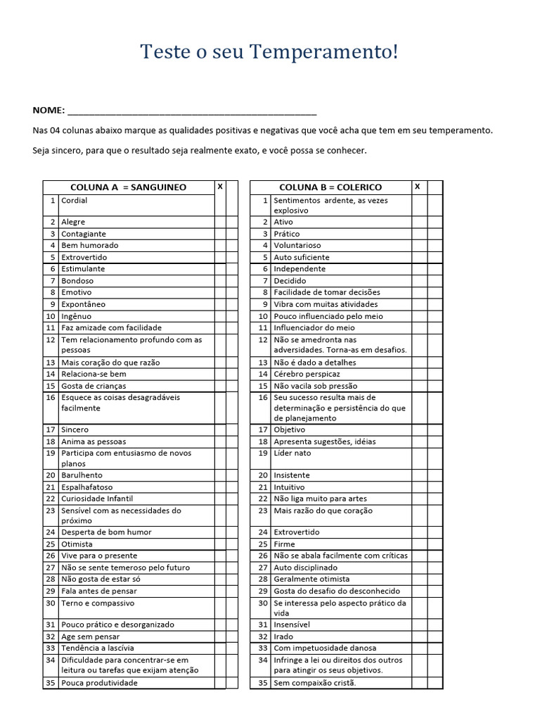 Teste de Temperamento Gratuito | PDF