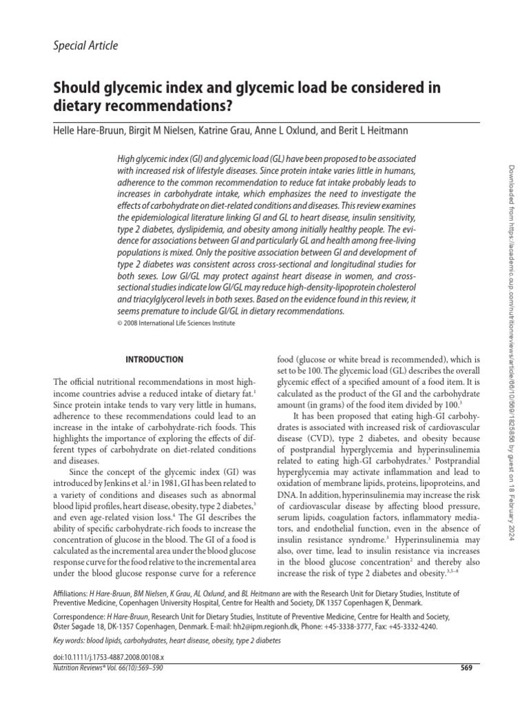 Should Glycemic Index and Glycemic Load Be Considered in Dietary ...