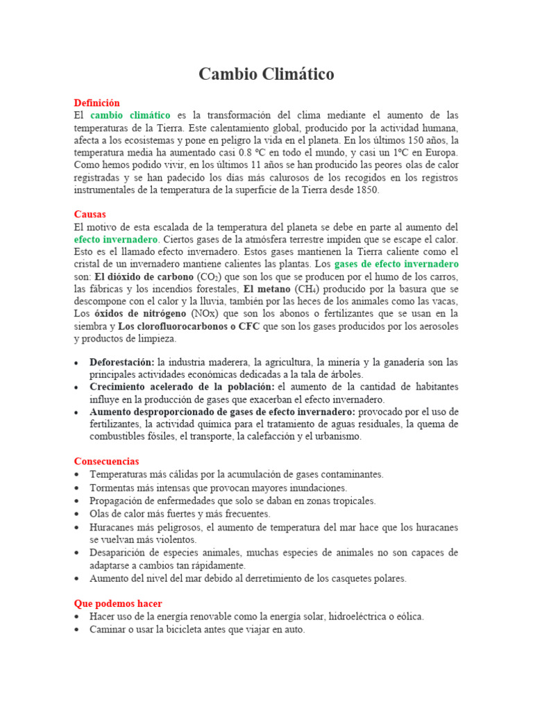 Impacto y Soluciones al Cambio Climático | PDF | Gases de efecto ...