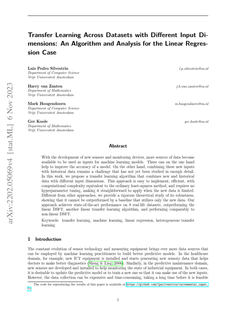 Transfer Learning Across Datasets With Different Input Di-Mensions: An ...