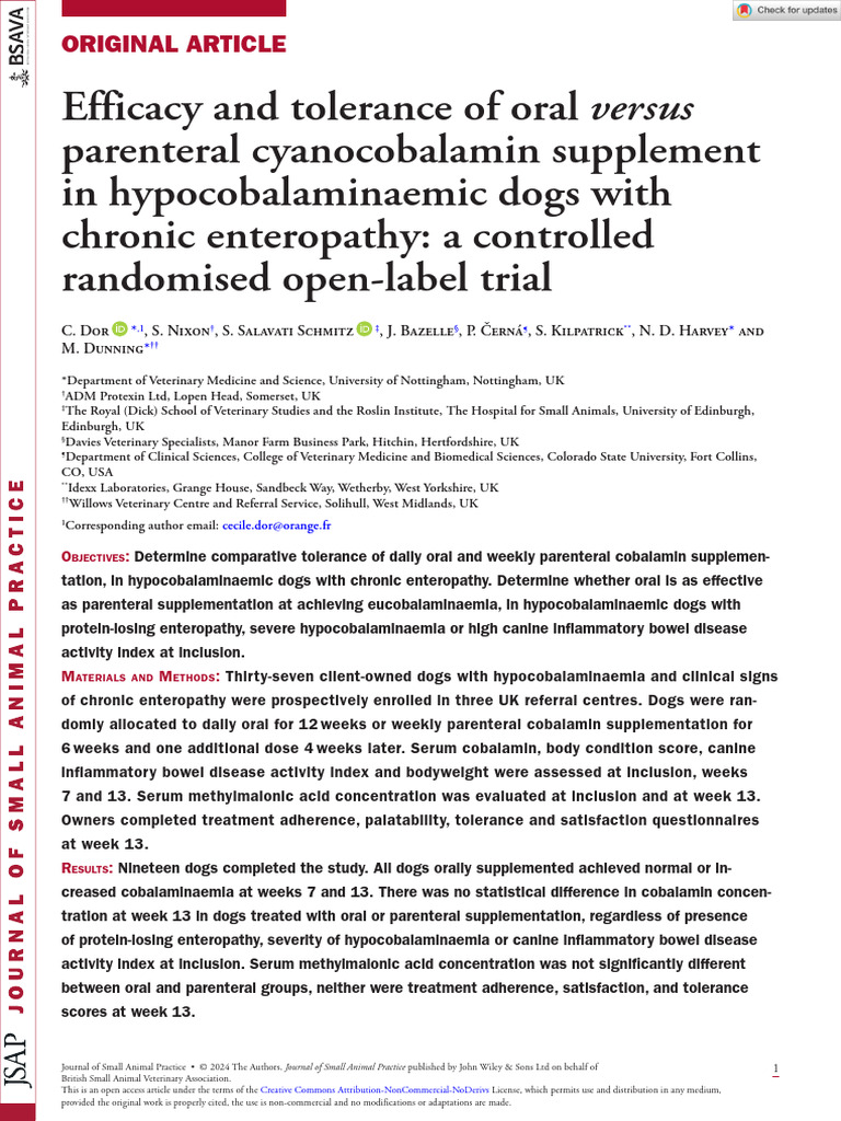 Cobalamin for Dogs with Enteropathy | PDF | Vitamin B12 | Stomach