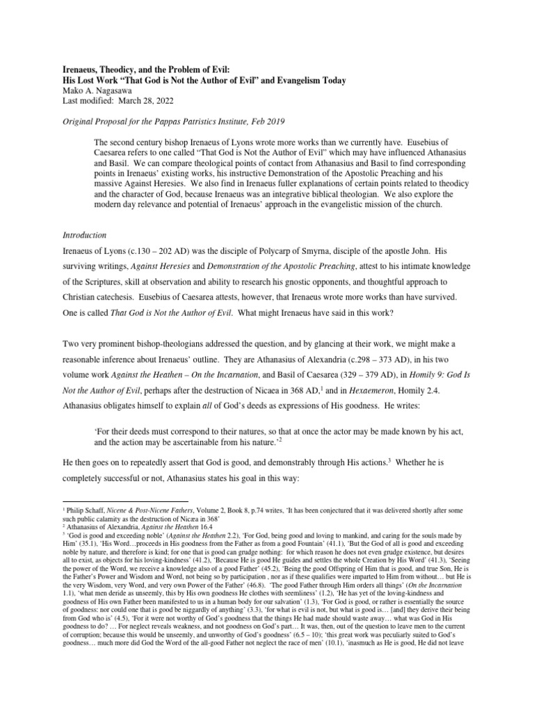 Article irenaeus theodicy the problem of evil pdf