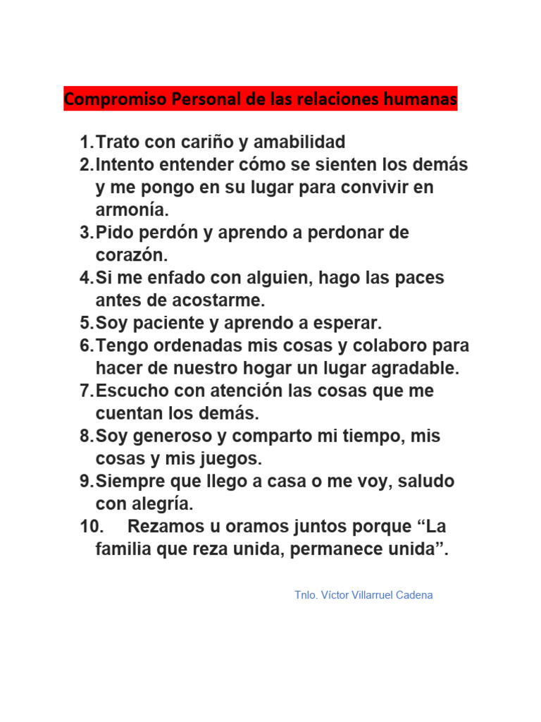 Compromisos Personales en Relaciones Humanas | PDF
