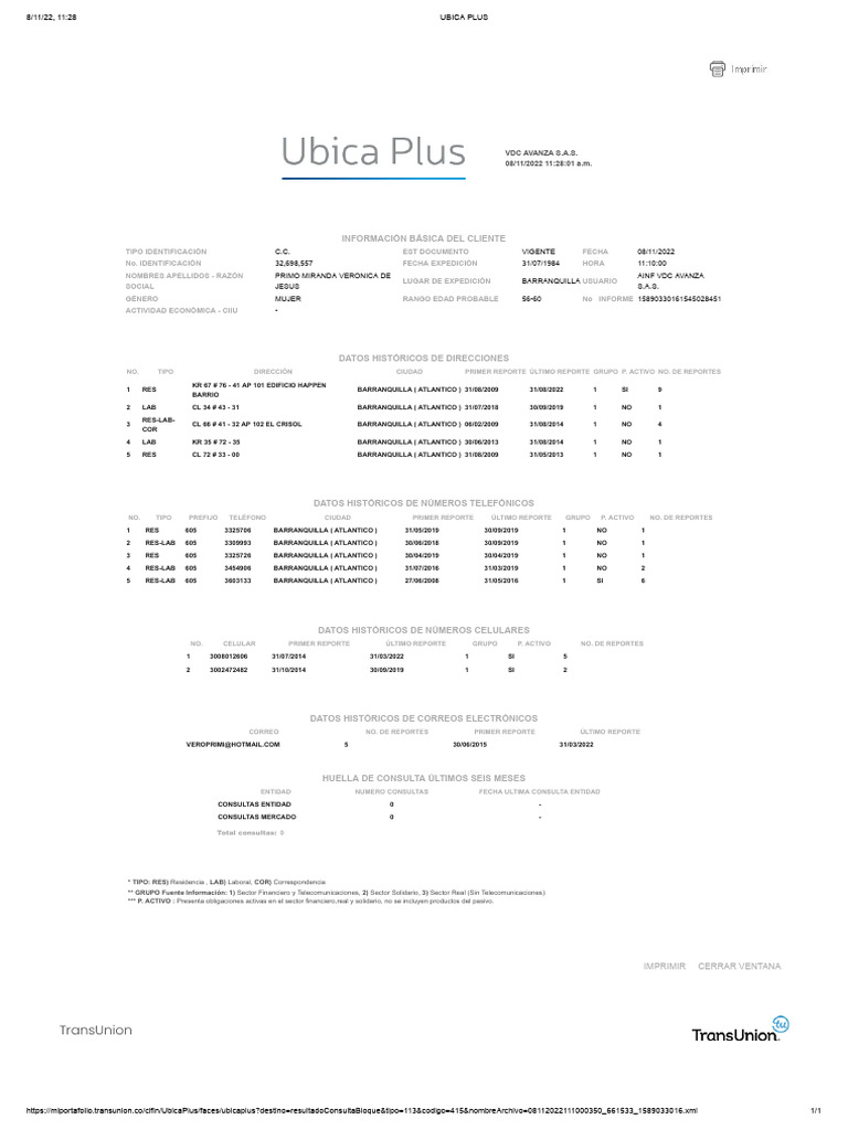 Transunion: Información Básica Del Cliente | PDF | Industrias de ...