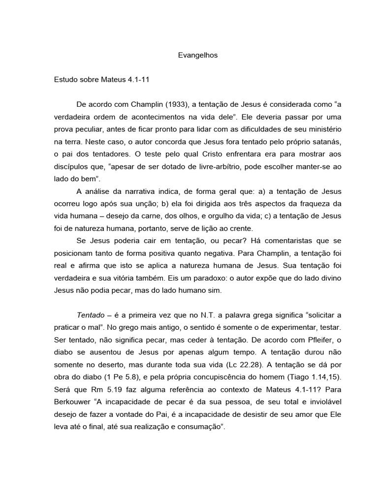 Estudo Sobre Mateus 4 Download Grátis Pdf Jesus Tentação