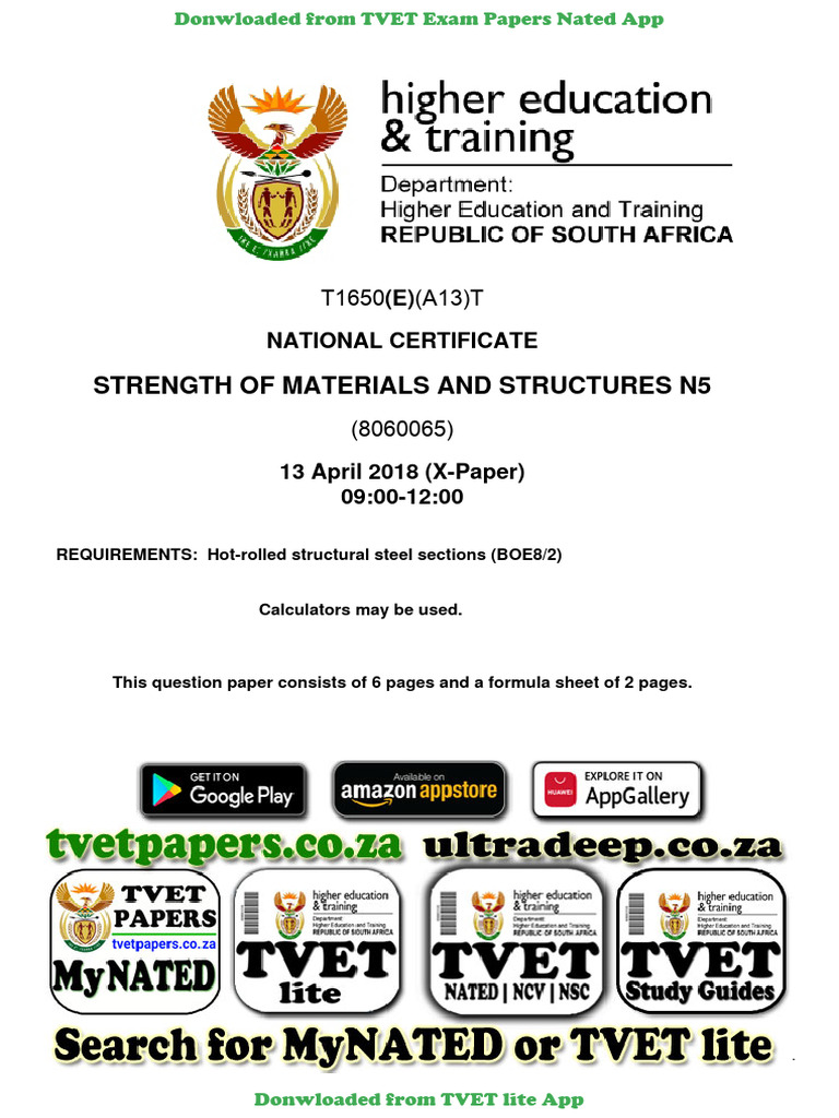 T1650 STRENGTH OF MATERIALS AND STRUCTURES N5 APRIL QP 2018 Edited