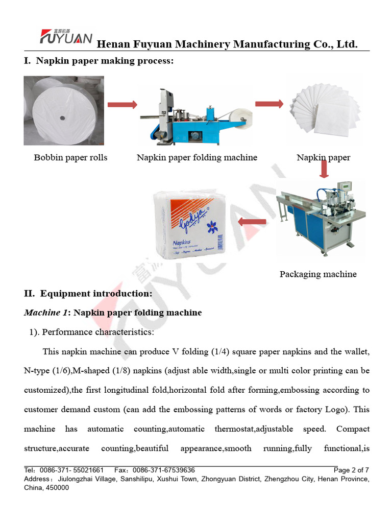 Napkin Machine Specs & Features | PDF | Paper | Packaging And Labeling