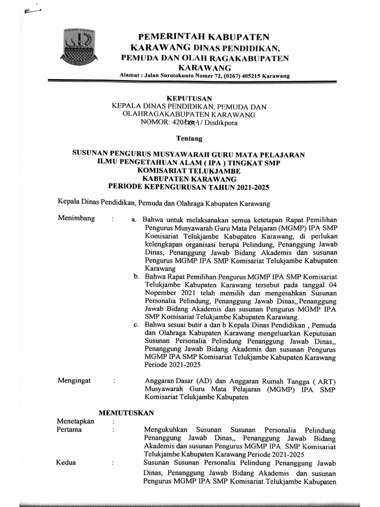 SK Pengurus MGMP Komis Dan Kab PDF
