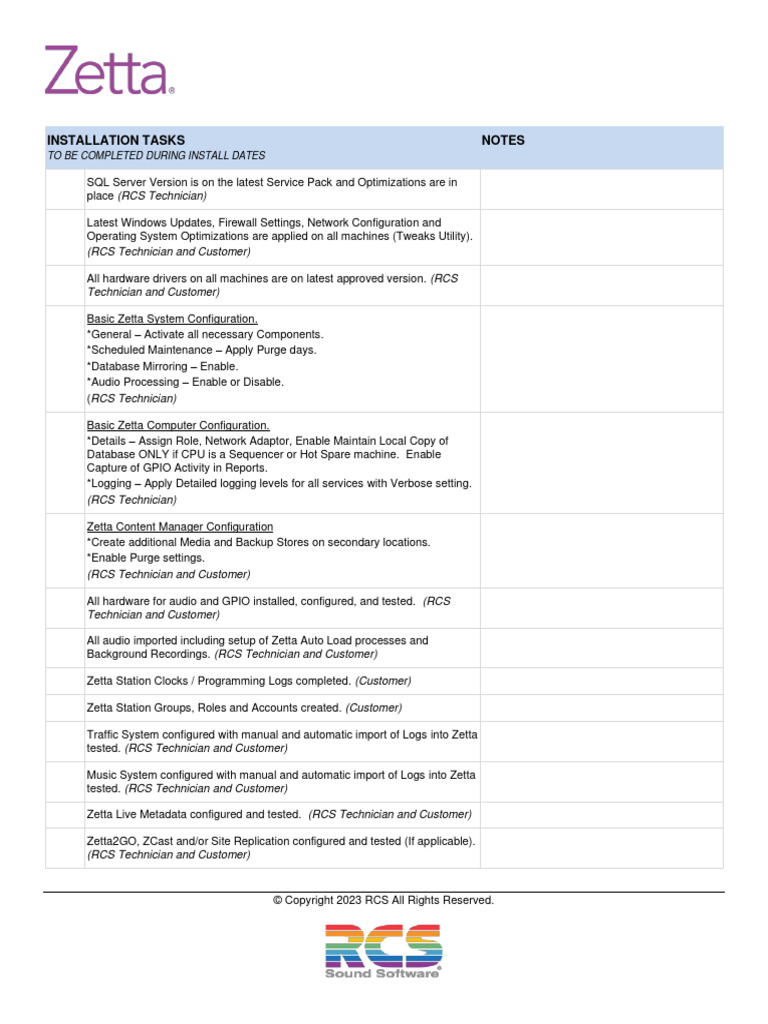 Zetta Onsite Install Checklist 2023 Pdf Databases Operating System