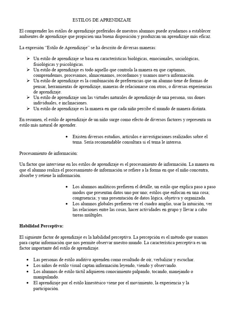 Comprender Estilos de Aprendizaje | PDF | Aprendizaje | Aprendiendo estilos