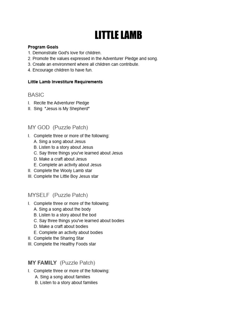 Adventurer Program Goals and Requirements | PDF | Religion & Spirituality
