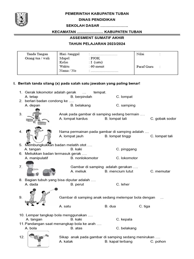 Soal Kumer Sas I Kelas 1 2023-2024 | PDF