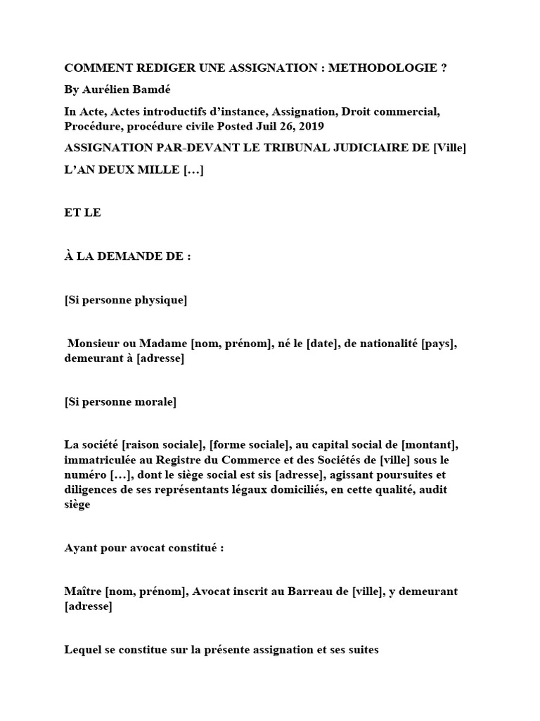 Rédaction d'une assignation judiciaire | PDF | Médiation | Avocat