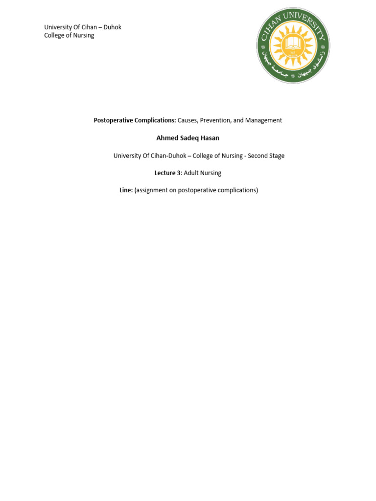 Postoperative Complications | PDF | Surgery | Thrombosis