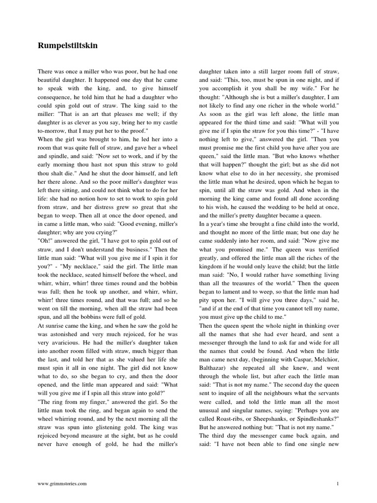 Rumpelstiltskin Grimm Brothers PDF